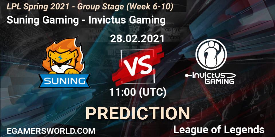 Prognose für das Spiel Suning Gaming VS Invictus Gaming. 28.02.21. LoL - LPL Spring 2021 - Group Stage (Week 6-10)