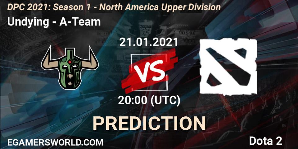Prognose für das Spiel Undying VS A-Team. 21.01.2021 at 20:00. Dota 2 - DPC 2021: Season 1 - North America Upper Division