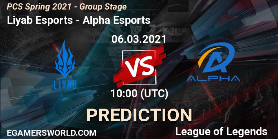 Prognose für das Spiel Liyab Esports VS Alpha Esports. 06.03.21. LoL - PCS Spring 2021 - Group Stage