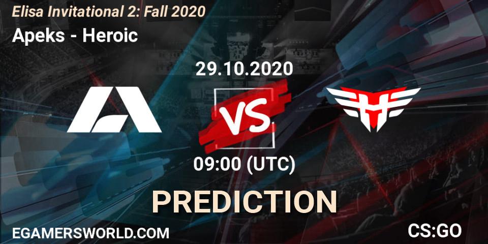 Prognose für das Spiel Apeks VS Heroic. 29.10.2020 at 09:00. Counter-Strike (CS2) - Elisa Invitational Fall 2020