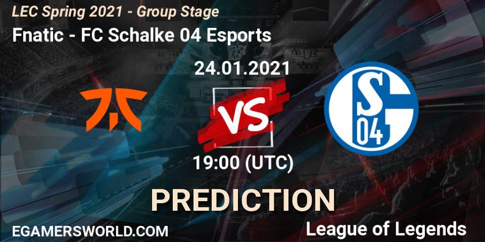 Prognose für das Spiel Fnatic VS FC Schalke 04 Esports. 24.01.21. LoL - LEC Spring 2021 - Group Stage