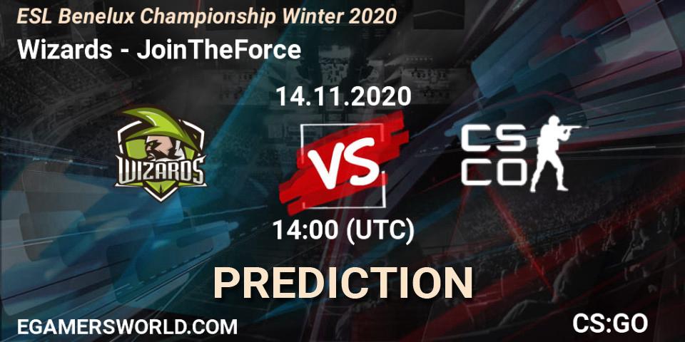 Prognose für das Spiel Wizards VS JoinTheForce. 14.11.2020 at 14:00. Counter-Strike (CS2) - ESL Benelux Championship Winter 2020
