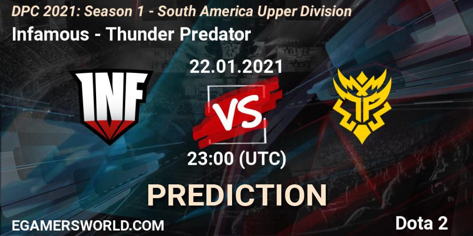 Prognose für das Spiel Infamous VS Thunder Predator. 22.01.21. Dota 2 - DPC 2021: Season 1 - South America Upper Division
