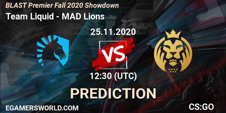 Prognose für das Spiel Team Liquid VS MAD Lions. 26.11.2020 at 15:30. Counter-Strike (CS2) - BLAST Premier Fall 2020 Showdown