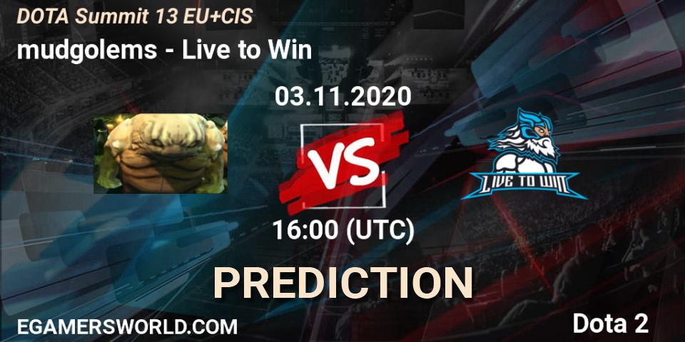 Prognose für das Spiel mudgolems VS Live to Win. 03.11.2020 at 16:03. Dota 2 - DOTA Summit 13: EU & CIS