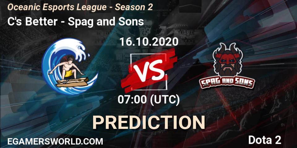 Prognose für das Spiel C's Better VS Spag and Sons. 16.10.20. Dota 2 - Oceanic Esports League - Season 2