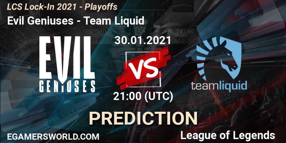 Prognose für das Spiel Evil Geniuses VS Team Liquid. 30.01.21. LoL - LCS Lock-In 2021 - Playoffs