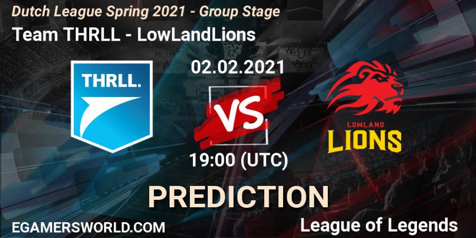 Prognose für das Spiel Team THRLL VS LowLandLions. 02.02.2021 at 19:00. LoL - Dutch League Spring 2021 - Group Stage