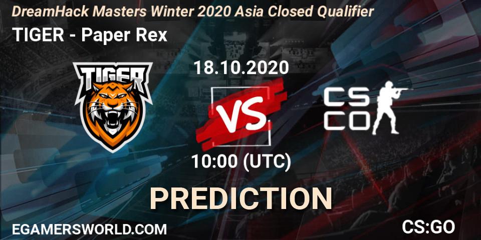 Prognose für das Spiel TIGER VS Paper Rex. 18.10.20. CS2 (CS:GO) - DreamHack Masters Winter 2020 Asia Closed Qualifier