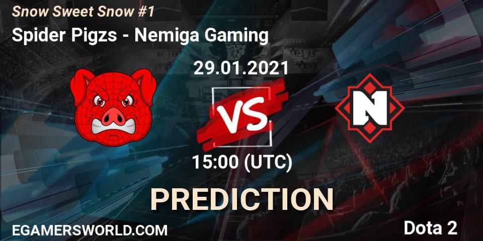 Prognose für das Spiel Spider Pigzs VS Nemiga Gaming. 29.01.2021 at 14:59. Dota 2 - Snow Sweet Snow #1
