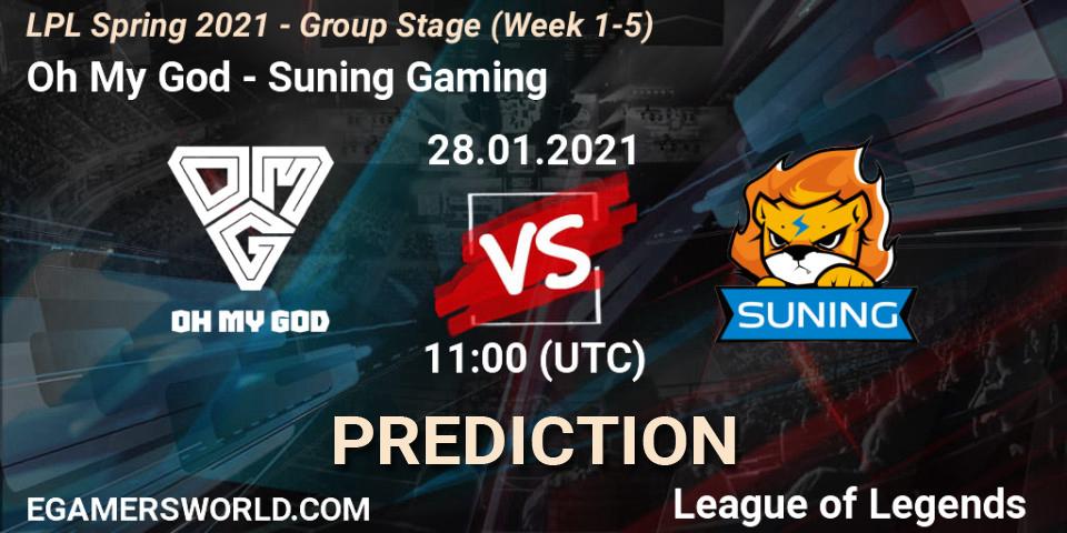 Prognose für das Spiel Oh My God VS Suning Gaming. 28.01.2021 at 11:13. LoL - LPL Spring 2021 - Group Stage (Week 1-5)