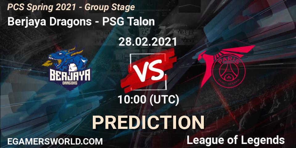 Prognose für das Spiel Berjaya Dragons VS PSG Talon. 28.02.2021 at 10:00. LoL - PCS Spring 2021 - Group Stage
