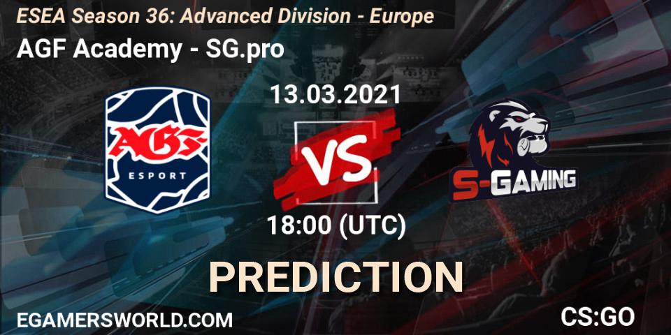 Prognose für das Spiel AGF Academy VS SG.pro. 14.03.2021 at 18:00. Counter-Strike (CS2) - ESEA Season 36: Europe - Advanced Division