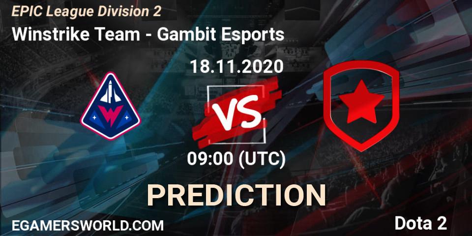 Prognose für das Spiel Winstrike Team VS Gambit Esports. 18.11.20. Dota 2 - EPIC League Division 2
