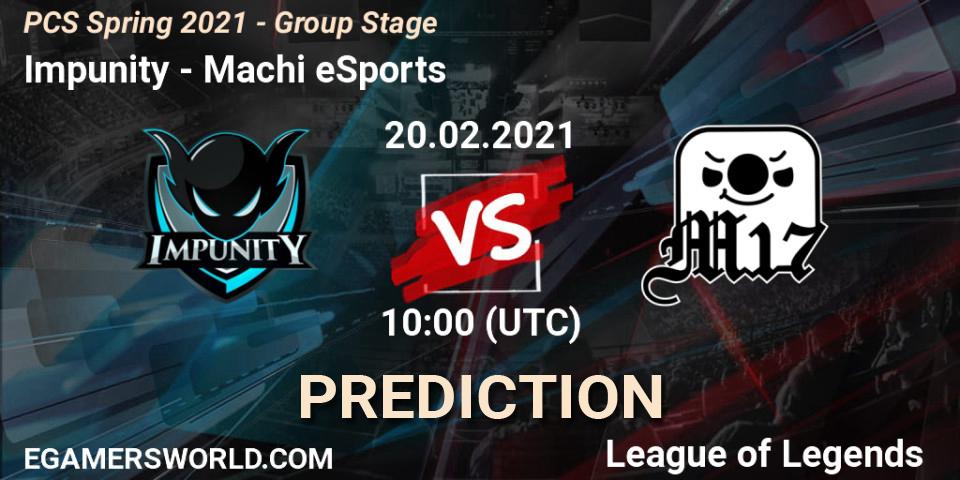 Prognose für das Spiel Impunity VS Machi eSports. 20.02.2021 at 10:05. LoL - PCS Spring 2021 - Group Stage