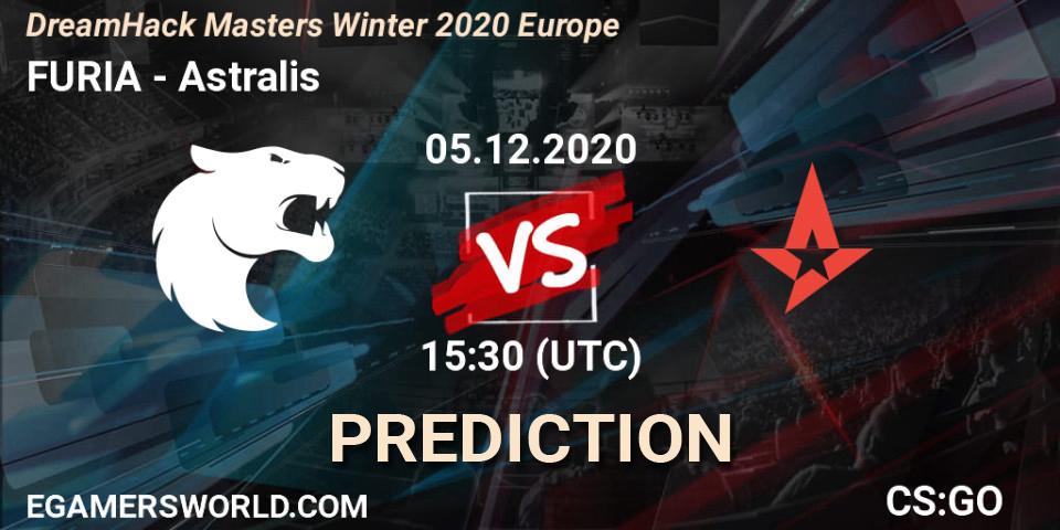 Prognose für das Spiel FURIA VS Astralis. 05.12.2020 at 15:45. Counter-Strike (CS2) - DreamHack Masters Winter 2020 Europe