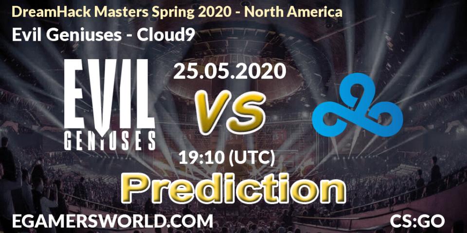 Prognose für das Spiel Evil Geniuses VS Cloud9. 25.05.2020 at 19:20. Counter-Strike (CS2) - DreamHack Masters Spring 2020 - North America
