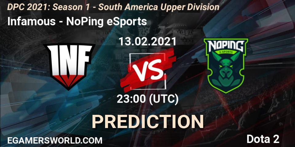 Prognose für das Spiel Infamous VS NoPing eSports. 13.02.2021 at 23:00. Dota 2 - DPC 2021: Season 1 - South America Upper Division