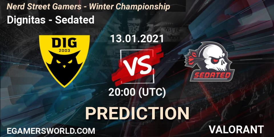 Prognose für das Spiel Dignitas VS Sedated. 13.01.2021 at 20:00. VALORANT - Nerd Street Gamers - Winter Championship