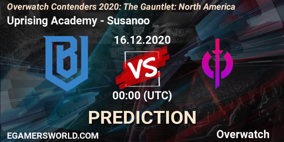 Prognose für das Spiel Uprising Academy VS Susanoo. 15.12.2020 at 23:40. Overwatch - Overwatch Contenders 2020: The Gauntlet: North America