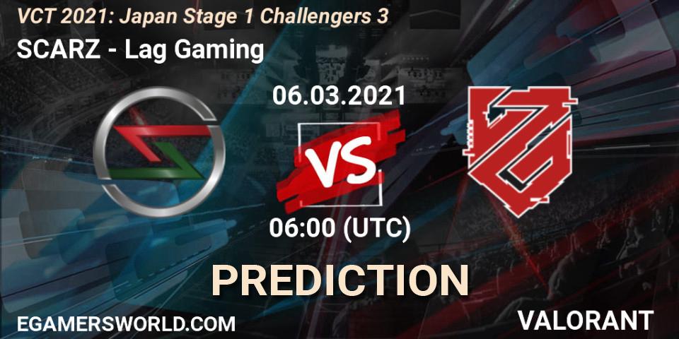 Prognose für das Spiel SCARZ VS Lag Gaming. 06.03.2021 at 06:00. VALORANT - VCT 2021: Japan Stage 1 Challengers 3