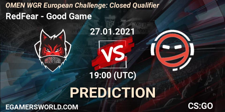 Prognose für das Spiel RedFear VS Good Game. 27.01.2021 at 19:40. Counter-Strike (CS2) - OMEN WGR European Challenge: Closed Qualifier
