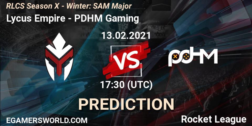Prognose für das Spiel Lycus Empire VS PDHM Gaming. 13.02.2021 at 17:30. Rocket League - RLCS Season X - Winter: SAM Major