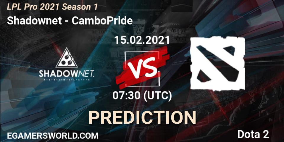 Prognose für das Spiel Shadownet VS CamboPride. 15.02.21. Dota 2 - LPL Pro 2021 Season 1