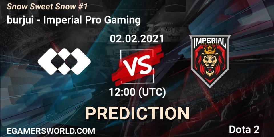 Prognose für das Spiel burjui VS Imperial Pro Gaming. 02.02.21. Dota 2 - Snow Sweet Snow #1