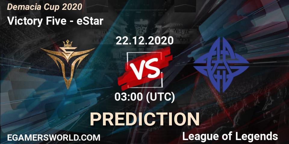 Prognose für das Spiel Victory Five VS eStar. 22.12.2020 at 03:00. LoL - Demacia Cup 2020