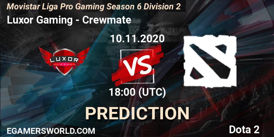 Prognose für das Spiel Luxor Gaming VS Crewmate. 10.11.20. Dota 2 - Movistar Liga Pro Gaming Season 6 Division 2