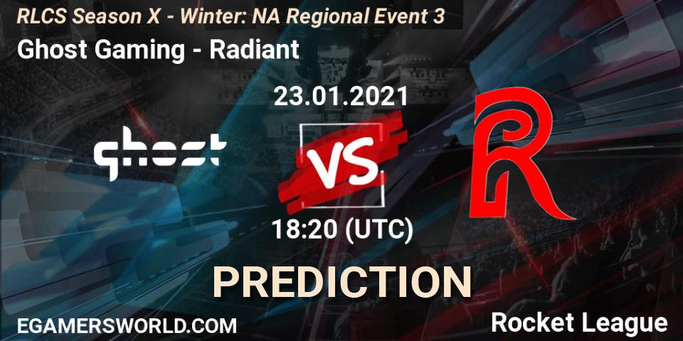 Prognose für das Spiel Ghost Gaming VS Radiant. 23.01.2021 at 19:20. Rocket League - RLCS Season X - Winter: NA Regional Event 3