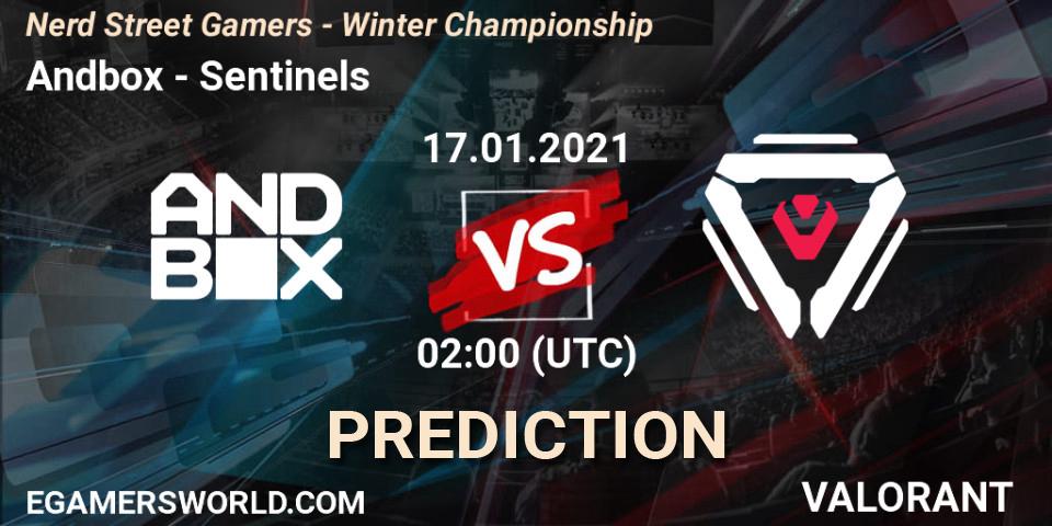 Prognose für das Spiel Andbox VS Sentinels. 17.01.2021 at 00:30. VALORANT - Nerd Street Gamers - Winter Championship