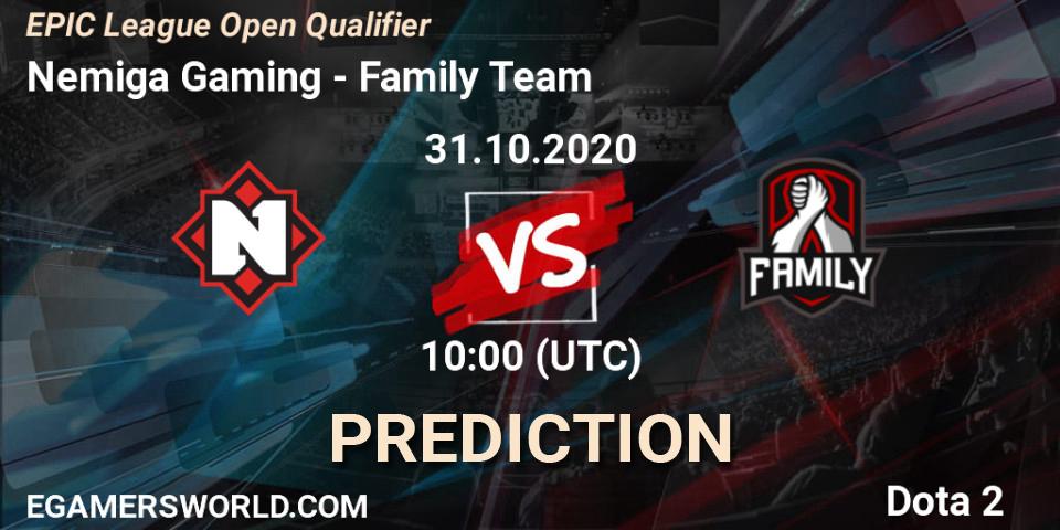 Prognose für das Spiel Nemiga Gaming VS Family Team. 31.10.20. Dota 2 - EPIC League Open Qualifier