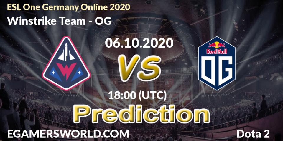 Prognose für das Spiel Winstrike Team VS OG. 06.10.2020 at 18:35. Dota 2 - ESL One Germany 2020 Online