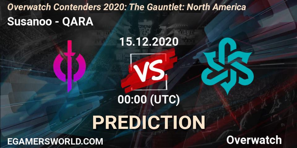 Prognose für das Spiel Susanoo VS QARA. 15.12.2020 at 00:00. Overwatch - Overwatch Contenders 2020: The Gauntlet: North America