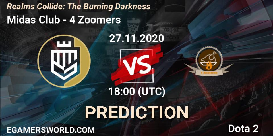 Prognose für das Spiel Midas Club VS 4 Zoomers. 30.11.20. Dota 2 - Realms Collide: The Burning Darkness