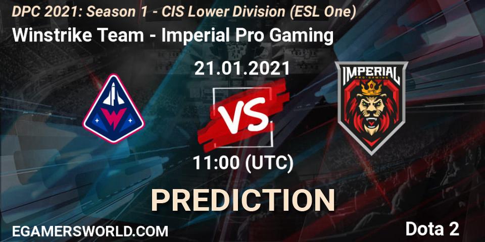 Prognose für das Spiel Winstrike Team VS Imperial Pro Gaming. 21.01.2021 at 10:55. Dota 2 - ESL One. DPC 2021: Season 1 - CIS Lower Division