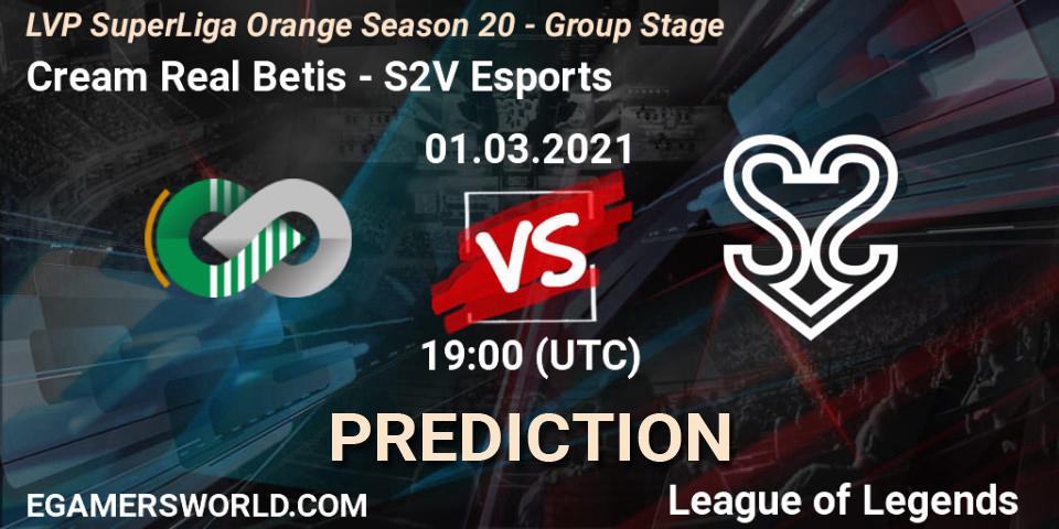Prognose für das Spiel Cream Real Betis VS S2V Esports. 01.03.2021 at 19:00. LoL - LVP SuperLiga Orange Season 20 - Group Stage