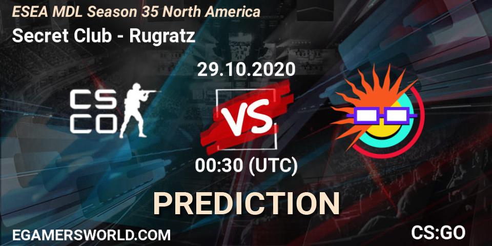 Prognose für das Spiel Secret Club VS Rugratz. 29.10.20. CS2 (CS:GO) - ESEA MDL Season 35 North America