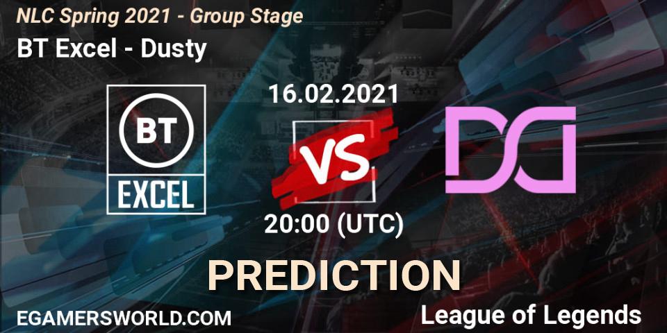 Prognose für das Spiel BT Excel VS Dusty. 16.02.2021 at 20:00. LoL - NLC Spring 2021 - Group Stage
