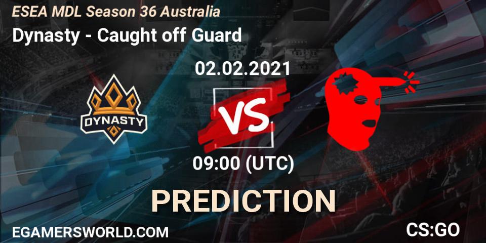 Prognose für das Spiel Dynasty VS Caught off Guard. 02.02.2021 at 09:00. Counter-Strike (CS2) - MDL ESEA Season 36: Australia - Premier Division