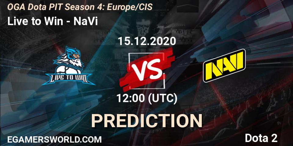 Prognose für das Spiel Live to Win VS NaVi. 15.12.20. Dota 2 - OGA Dota PIT Season 4: Europe/CIS