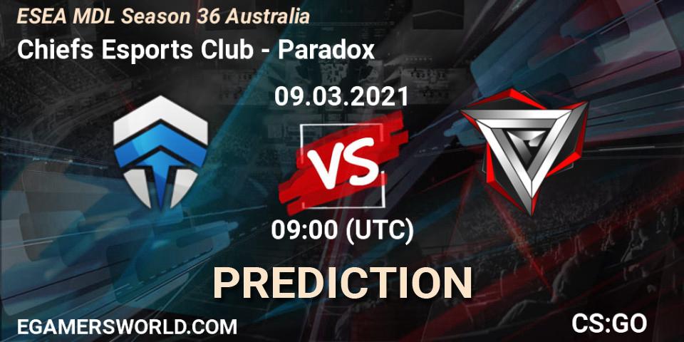 Prognose für das Spiel Chiefs Esports Club VS Paradox. 09.03.21. CS2 (CS:GO) - MDL ESEA Season 36: Australia - Premier Division