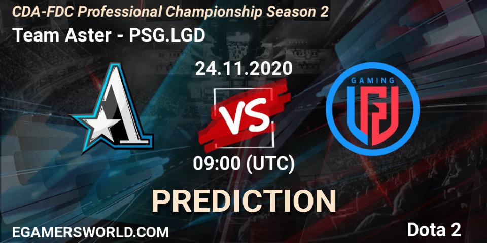 Prognose für das Spiel Team Aster VS PSG.LGD. 24.11.2020 at 08:21. Dota 2 - CDA-FDC Professional Championship Season 2