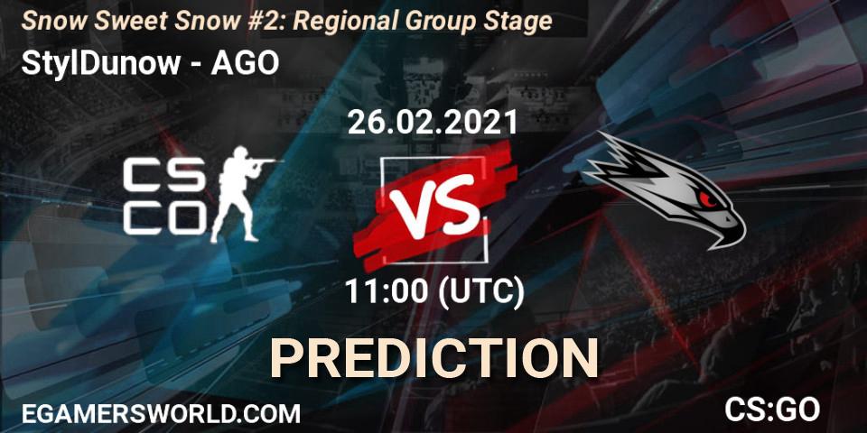 Prognose für das Spiel StylDunow VS AGO. 26.02.2021 at 11:00. Counter-Strike (CS2) - Snow Sweet Snow #2: Regional Group Stage