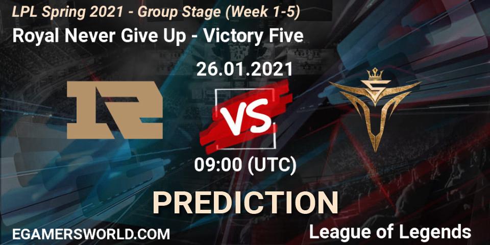 Prognose für das Spiel Royal Never Give Up VS Victory Five. 26.01.21. LoL - LPL Spring 2021 - Group Stage (Week 1-5)
