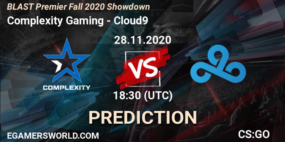 Prognose für das Spiel Complexity Gaming VS Cloud9. 28.11.2020 at 17:50. Counter-Strike (CS2) - BLAST Premier Fall 2020 Showdown