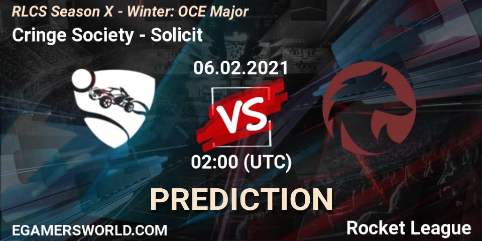 Prognose für das Spiel Cringe Society VS Solicit. 06.02.2021 at 01:45. Rocket League - RLCS Season X - Winter: OCE Major