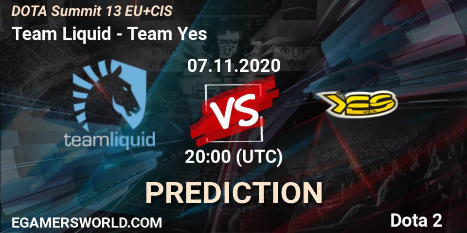 Prognose für das Spiel Team Liquid VS Team Yes. 07.11.20. Dota 2 - DOTA Summit 13: EU & CIS